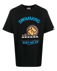 schwarzes bedrucktes T-Shirt mit einem Rundhalsausschnitt von A Bathing Ape