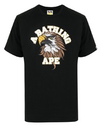 schwarzes bedrucktes T-Shirt mit einem Rundhalsausschnitt von A Bathing Ape