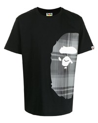 schwarzes bedrucktes T-Shirt mit einem Rundhalsausschnitt von A Bathing Ape