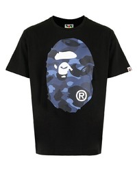 schwarzes bedrucktes T-Shirt mit einem Rundhalsausschnitt von A Bathing Ape