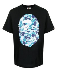 schwarzes bedrucktes T-Shirt mit einem Rundhalsausschnitt von A Bathing Ape