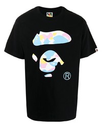 schwarzes bedrucktes T-Shirt mit einem Rundhalsausschnitt von A Bathing Ape