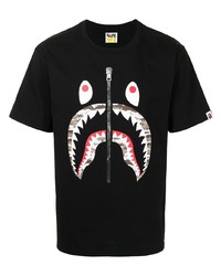 schwarzes bedrucktes T-Shirt mit einem Rundhalsausschnitt von A Bathing Ape