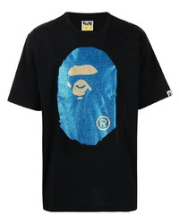 schwarzes bedrucktes T-Shirt mit einem Rundhalsausschnitt von A Bathing Ape