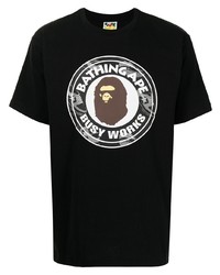 schwarzes bedrucktes T-Shirt mit einem Rundhalsausschnitt von A Bathing Ape