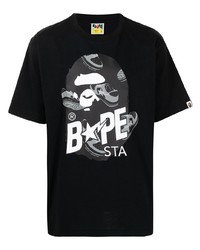 schwarzes bedrucktes T-Shirt mit einem Rundhalsausschnitt von A Bathing Ape