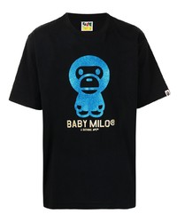 schwarzes bedrucktes T-Shirt mit einem Rundhalsausschnitt von A Bathing Ape