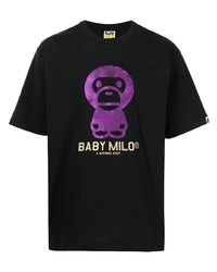 schwarzes bedrucktes T-Shirt mit einem Rundhalsausschnitt von A Bathing Ape