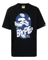 schwarzes bedrucktes T-Shirt mit einem Rundhalsausschnitt von A Bathing Ape