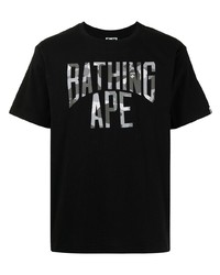 schwarzes bedrucktes T-Shirt mit einem Rundhalsausschnitt von A Bathing Ape