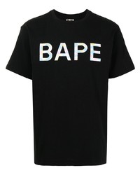 schwarzes bedrucktes T-Shirt mit einem Rundhalsausschnitt von A Bathing Ape