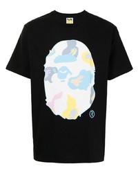 schwarzes bedrucktes T-Shirt mit einem Rundhalsausschnitt von A Bathing Ape