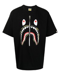 schwarzes bedrucktes T-Shirt mit einem Rundhalsausschnitt von A Bathing Ape