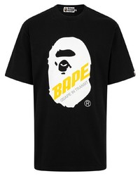 schwarzes bedrucktes T-Shirt mit einem Rundhalsausschnitt von A Bathing Ape