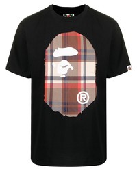 schwarzes bedrucktes T-Shirt mit einem Rundhalsausschnitt von A Bathing Ape