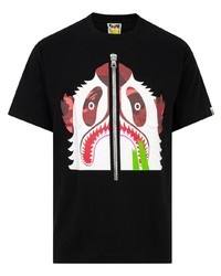 schwarzes bedrucktes T-Shirt mit einem Rundhalsausschnitt von A Bathing Ape