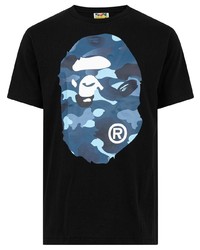 schwarzes bedrucktes T-Shirt mit einem Rundhalsausschnitt von A Bathing Ape