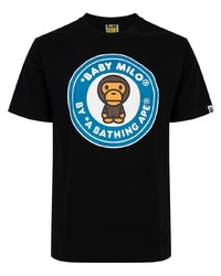 schwarzes bedrucktes T-Shirt mit einem Rundhalsausschnitt von A Bathing Ape