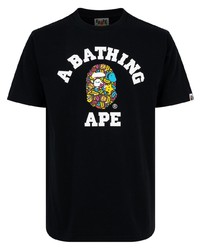 schwarzes bedrucktes T-Shirt mit einem Rundhalsausschnitt von A Bathing Ape