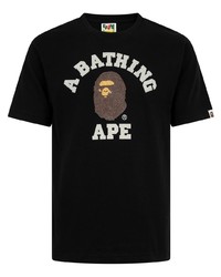 schwarzes bedrucktes T-Shirt mit einem Rundhalsausschnitt von A Bathing Ape