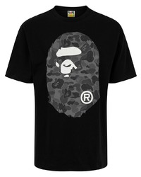 schwarzes bedrucktes T-Shirt mit einem Rundhalsausschnitt von A Bathing Ape