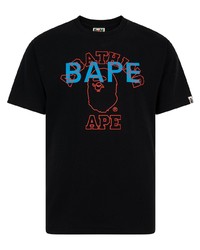 schwarzes bedrucktes T-Shirt mit einem Rundhalsausschnitt von A Bathing Ape