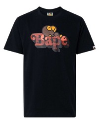 schwarzes bedrucktes T-Shirt mit einem Rundhalsausschnitt von A Bathing Ape