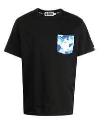 schwarzes bedrucktes T-Shirt mit einem Rundhalsausschnitt von A Bathing Ape