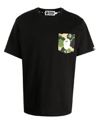 schwarzes bedrucktes T-Shirt mit einem Rundhalsausschnitt von A Bathing Ape