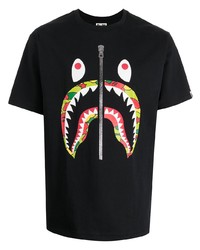 schwarzes bedrucktes T-Shirt mit einem Rundhalsausschnitt von A Bathing Ape