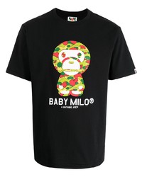 schwarzes bedrucktes T-Shirt mit einem Rundhalsausschnitt von A Bathing Ape