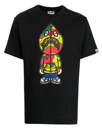 schwarzes bedrucktes T-Shirt mit einem Rundhalsausschnitt von A Bathing Ape