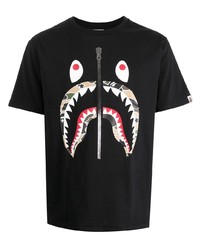 schwarzes bedrucktes T-Shirt mit einem Rundhalsausschnitt von A Bathing Ape