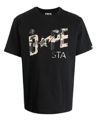 schwarzes bedrucktes T-Shirt mit einem Rundhalsausschnitt von A Bathing Ape