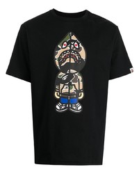 schwarzes bedrucktes T-Shirt mit einem Rundhalsausschnitt von A Bathing Ape