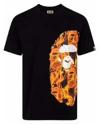 schwarzes bedrucktes T-Shirt mit einem Rundhalsausschnitt von A Bathing Ape