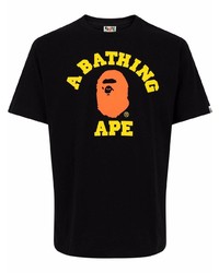 schwarzes bedrucktes T-Shirt mit einem Rundhalsausschnitt von A Bathing Ape