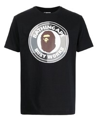 schwarzes bedrucktes T-Shirt mit einem Rundhalsausschnitt von A Bathing Ape