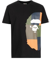 schwarzes bedrucktes T-Shirt mit einem Rundhalsausschnitt von A Bathing Ape