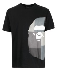 schwarzes bedrucktes T-Shirt mit einem Rundhalsausschnitt von A Bathing Ape