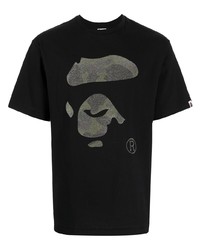 schwarzes bedrucktes T-Shirt mit einem Rundhalsausschnitt von A Bathing Ape