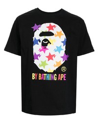 schwarzes bedrucktes T-Shirt mit einem Rundhalsausschnitt von A Bathing Ape