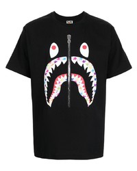 schwarzes bedrucktes T-Shirt mit einem Rundhalsausschnitt von A Bathing Ape