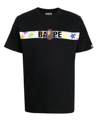 schwarzes bedrucktes T-Shirt mit einem Rundhalsausschnitt von A Bathing Ape