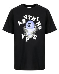 schwarzes bedrucktes T-Shirt mit einem Rundhalsausschnitt von A Bathing Ape