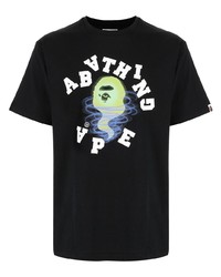 schwarzes bedrucktes T-Shirt mit einem Rundhalsausschnitt von A Bathing Ape