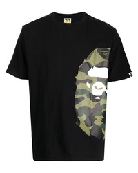 schwarzes bedrucktes T-Shirt mit einem Rundhalsausschnitt von A Bathing Ape