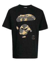 schwarzes bedrucktes T-Shirt mit einem Rundhalsausschnitt von A Bathing Ape