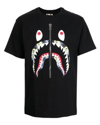 schwarzes bedrucktes T-Shirt mit einem Rundhalsausschnitt von A Bathing Ape