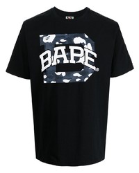 schwarzes bedrucktes T-Shirt mit einem Rundhalsausschnitt von A Bathing Ape